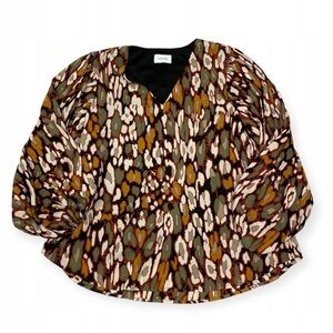Adrienne Abstract Patterned Blouse - Brown, Green, Cream Size Medium NWOT